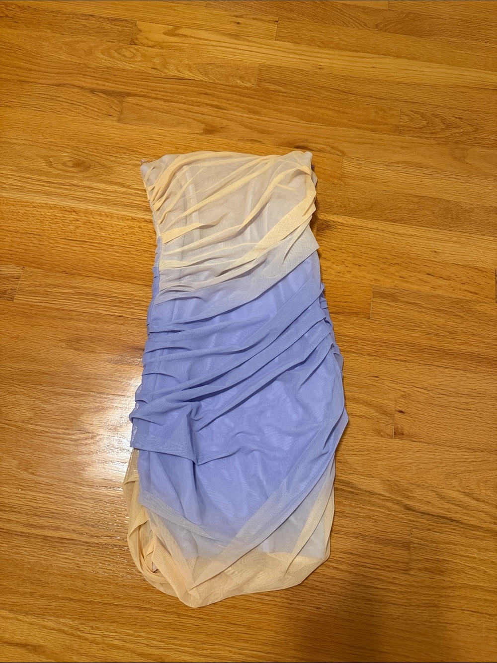 Zara Strapless Ombre Ruched Midi Dress in Lavender and Cream